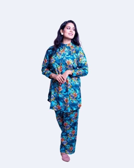 Rose Printed Co-ords Set! Teal Blue - Image 3